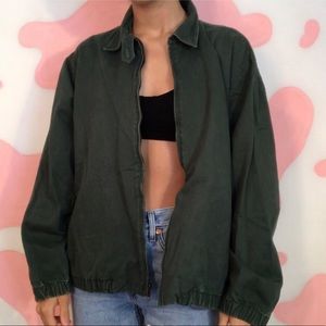 Vintage pine green lands’ end canvas bomber jacket